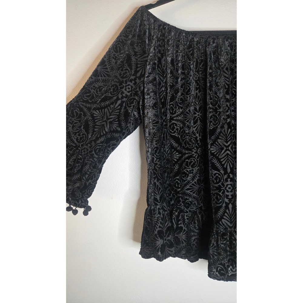 Black Velvet Burnout Blouse XL Gothic Whimsigoth Stevie Nicks Boho - Picture 4 of 7